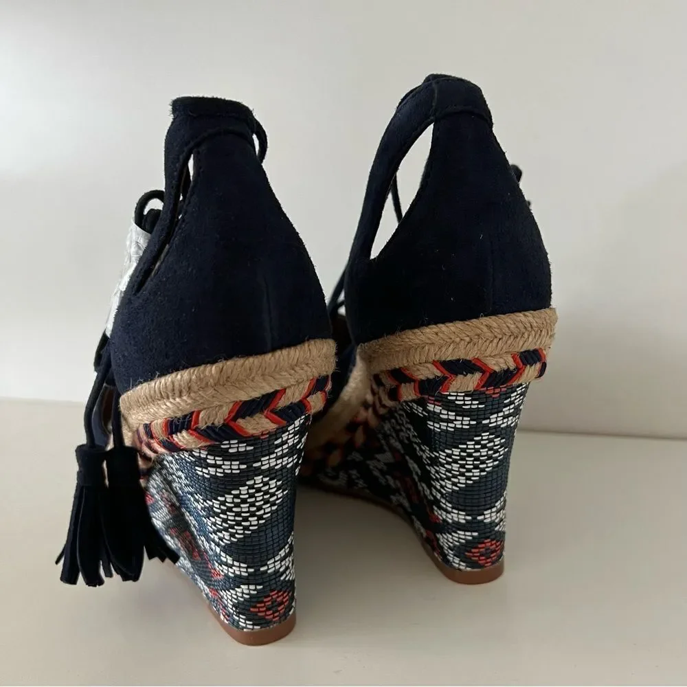 Cabi Isla NWOT wedge blue suede ankle tie up strap espadrilles sandals size 6